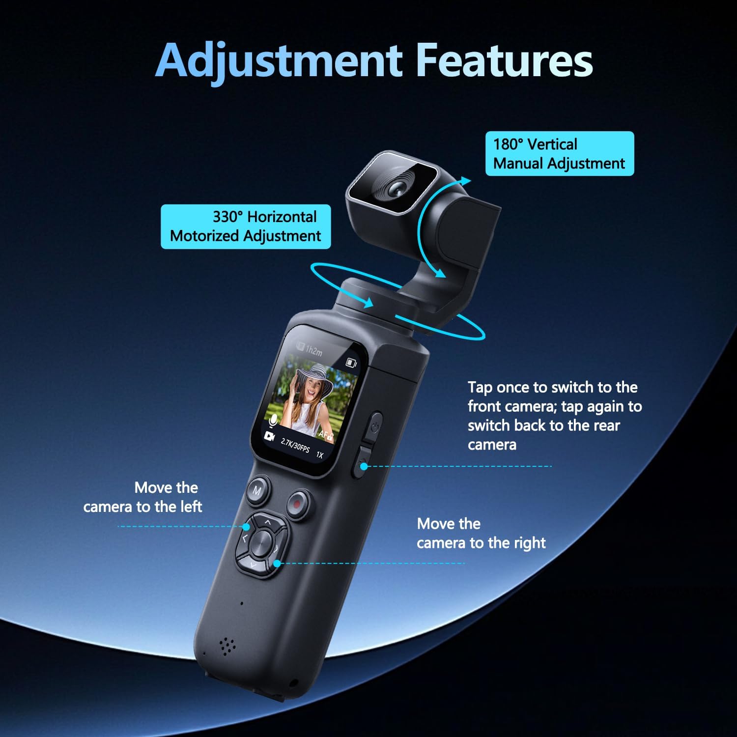 Drone Kit Professional - ポケット3軸ジンバルVlogカメラ4Kビデオレコーダー330 ° 水平型電動180度 ° 旅行撮影用垂直調整カム